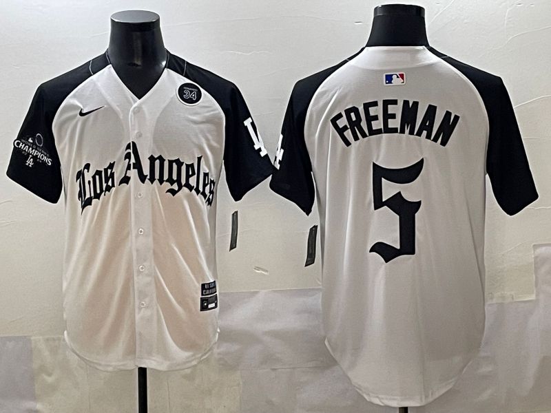 Men 2025 Los Angeles Dodgers 5 Freeman White black Five generations Joint Name Nike MLB Jersey style 5269